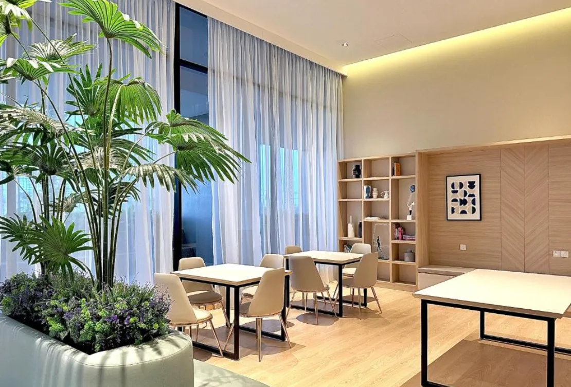 Twin Tower Residence indoor co-working lounge with greenery, Bukit Chagar Johor Bahru