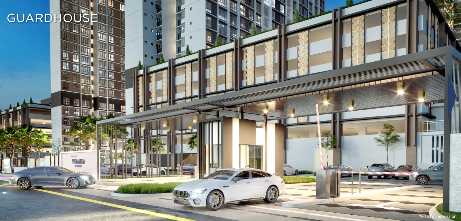 Veranda Residences Phase 2 Veranda Residences guardhouse and main drop-off entrance with landscaped driveway in MBW City, Johor Bahru, Johor