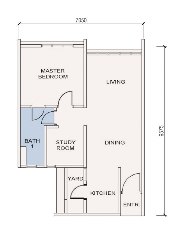 Veranda Residences Phase 2 Type A floor plan, 632 sq ft, 1+1 bedroom 1 bathroom in MBW City, Johor Bahru, Johor