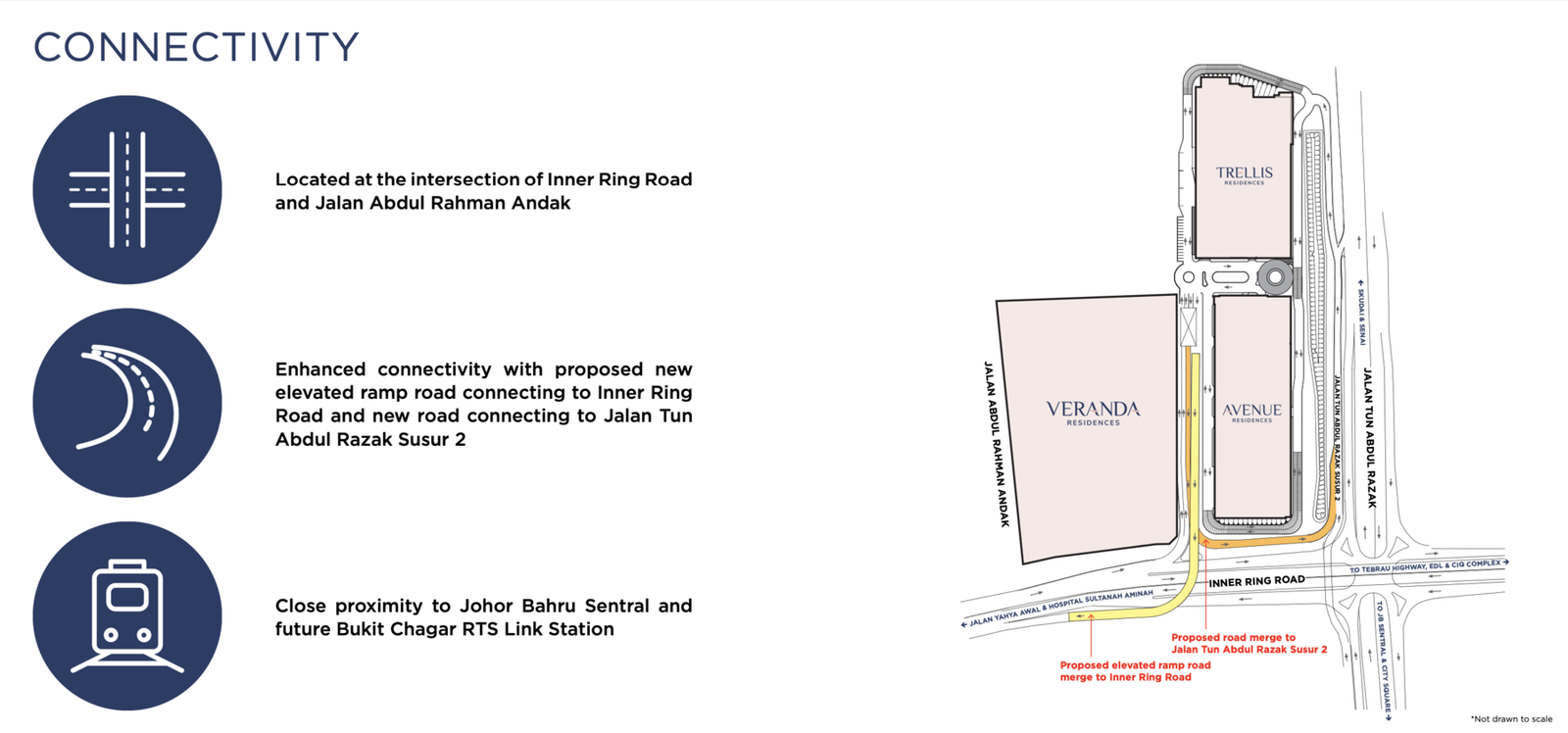 Veranda Residences 地理位置交通图，展示内环路与 Jalan Abdul Rahman Andak 交界处