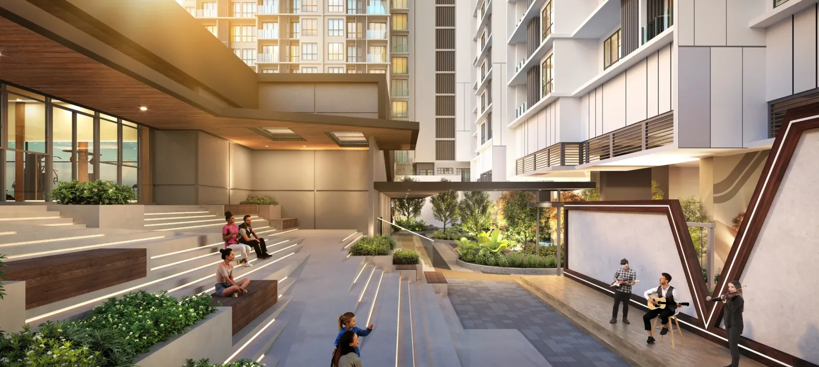 Veridian Residence amphitheatre garden steps and outdoor performance stage in VTOWN, PJ South, Selangor