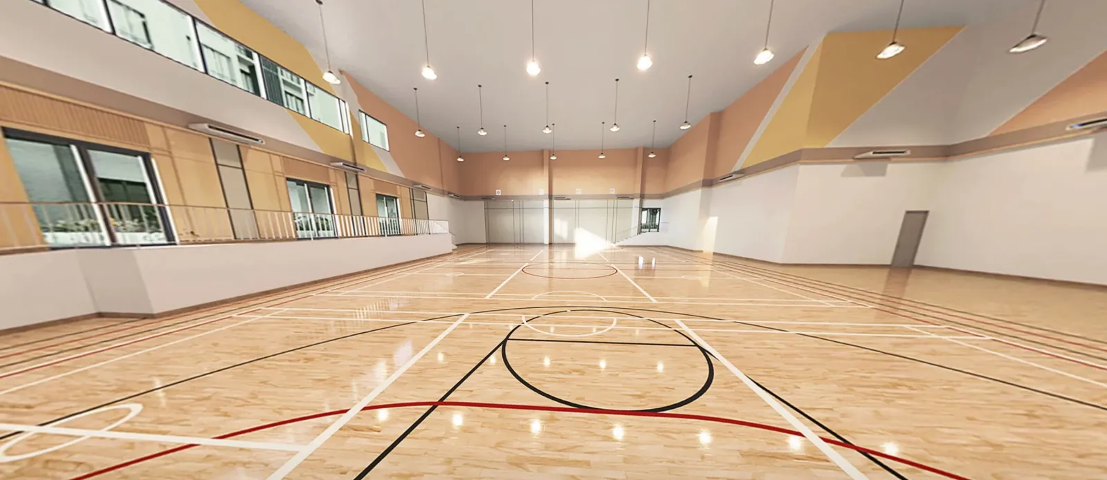 Veridian Residence indoor multipurpose hall with badminton and basketball court markings in VTOWN, PJ South, Selangor