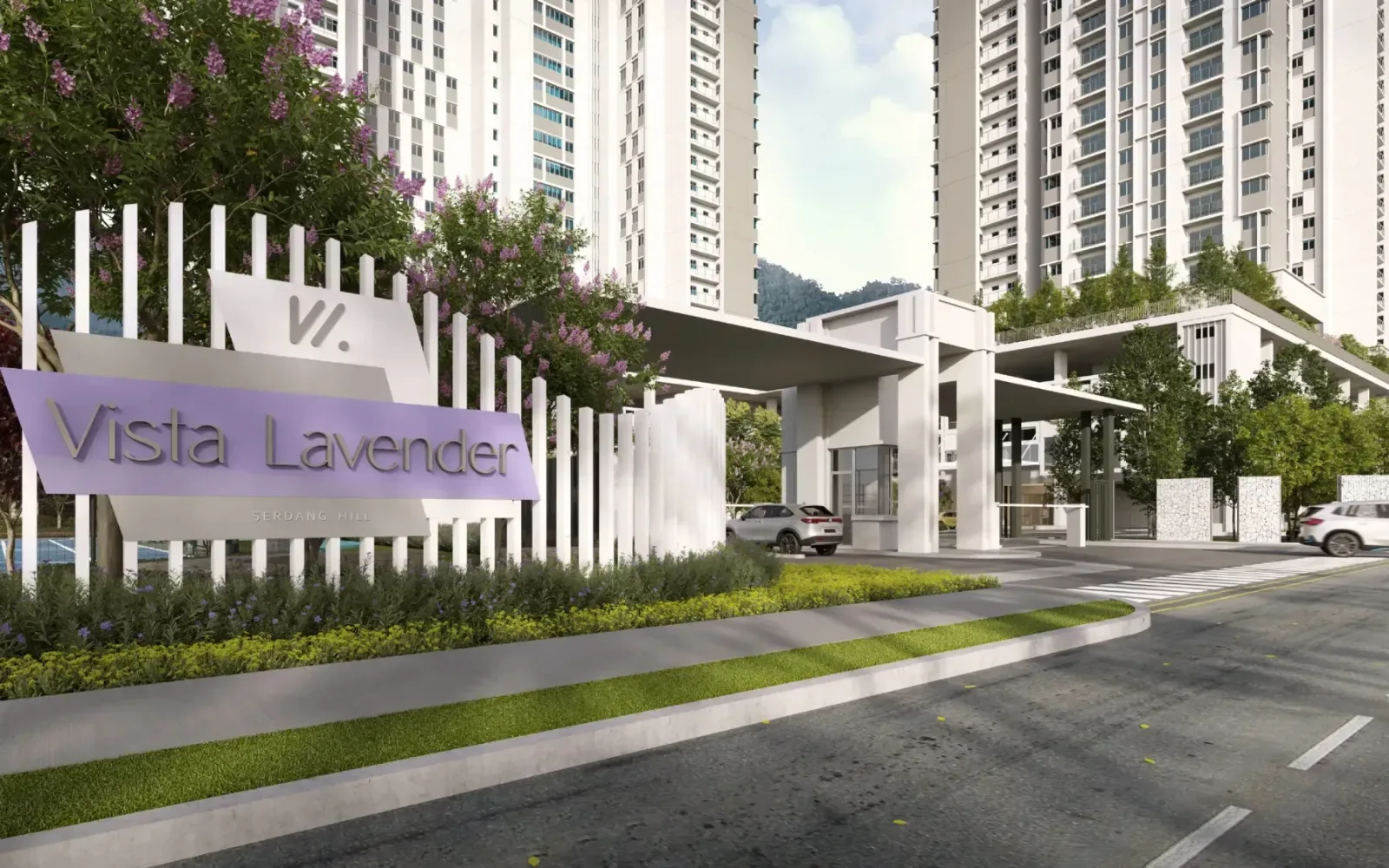 Papan tanda pintu masuk utama dan laluan masuk Vista Lavender, Bukit Serdang
