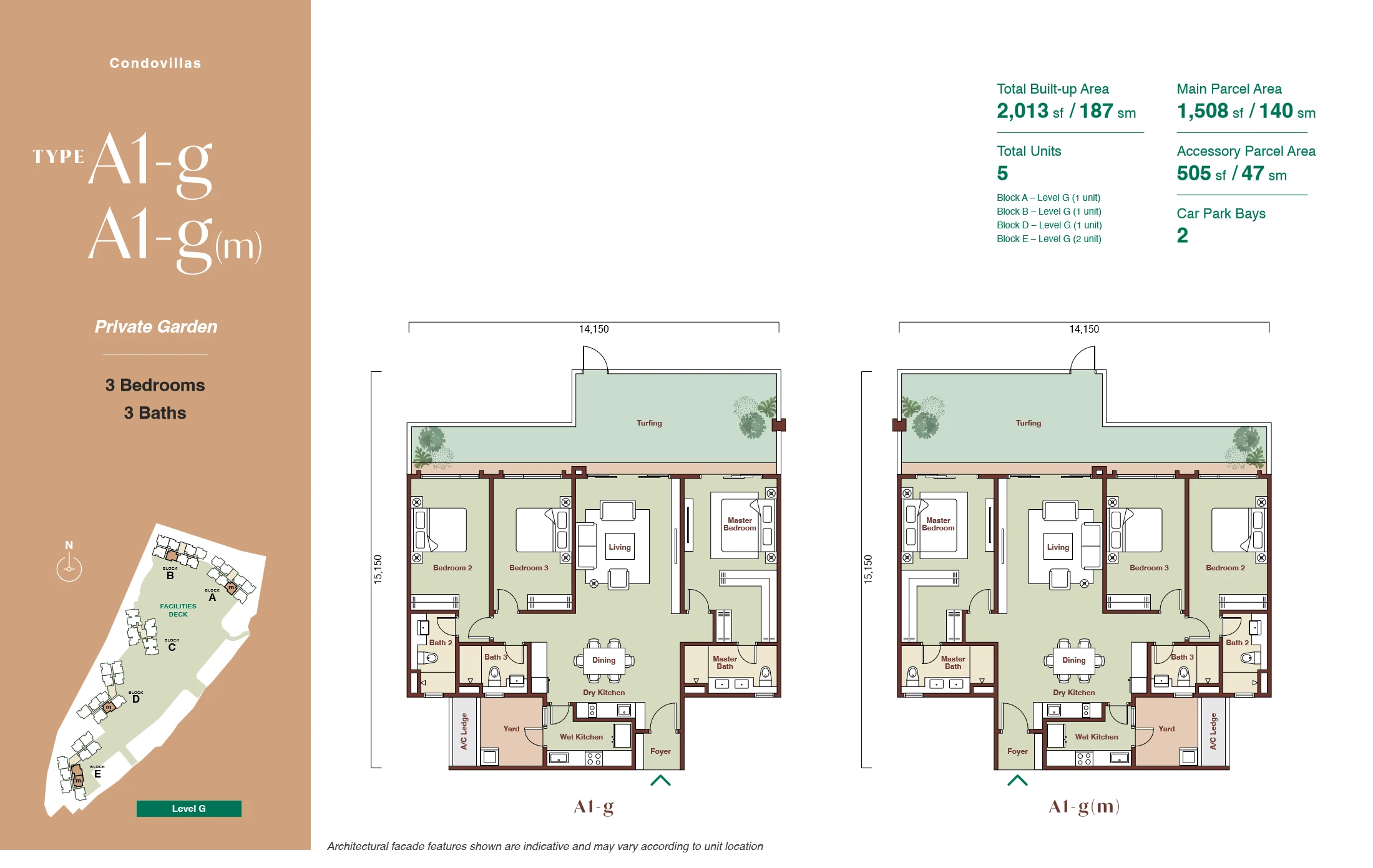 Zenia @ ParkCity Damansara Condovilla Type A1-g floor plan — 2,013 sqft, 3 bed 3 bath, private garden