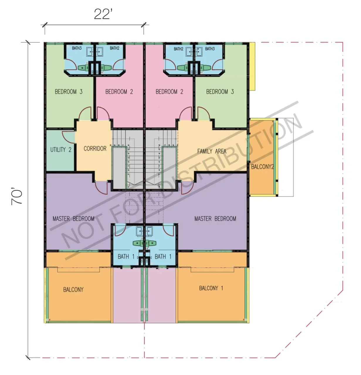 Zentology @ Ipoh Botani first floor plan for the 22' x 70' double-storey terrace house in Botani, Ipoh in Ipoh Botani, Ipoh, Perak